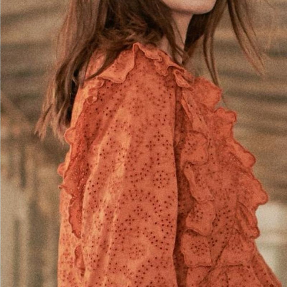 The Great. Eyelet Ruffle Flutter Top In Spice Orange Boho‎ Blouse size 0 XS - Picture 4 of 6